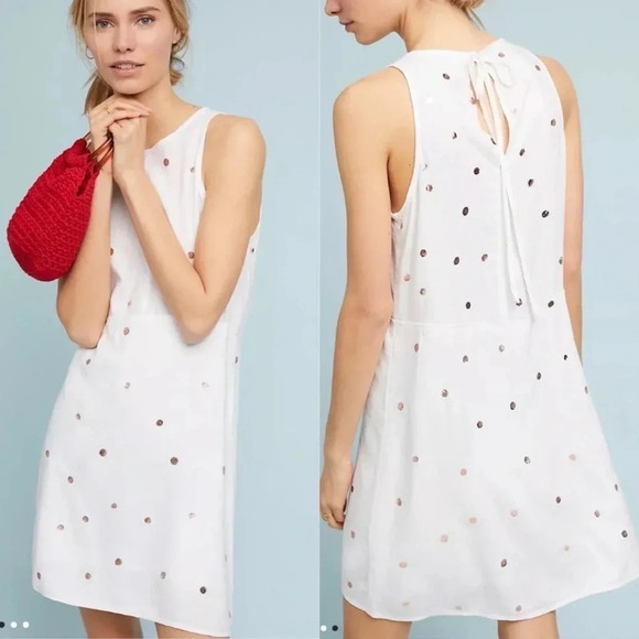 cloth & stone Dresses & Skirts - Anthropologie Cloth & Stone Polka Dot Seamed Dress Foil Print White Size Medium